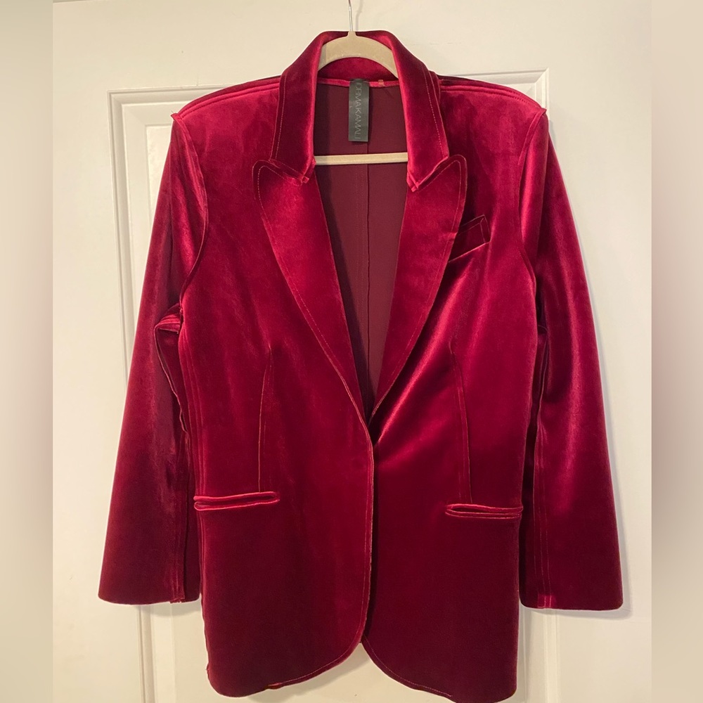 NORMA KAMALI STUNNING VELVET BURGUNDY BLAZER SIZE LARGE